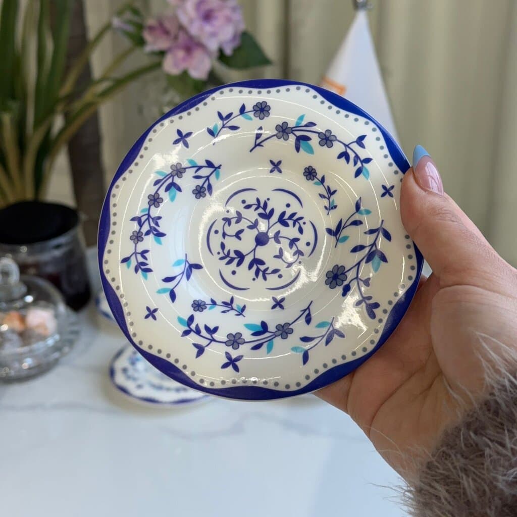 Blue Floral Saucer Tea Glass Set 6