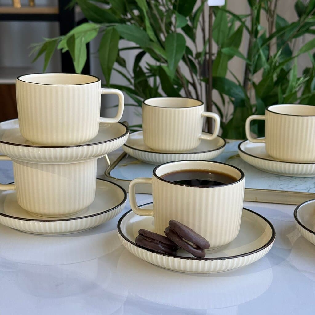 Modern Ceramic Coffee Cups & Saucer – Set of 6 2