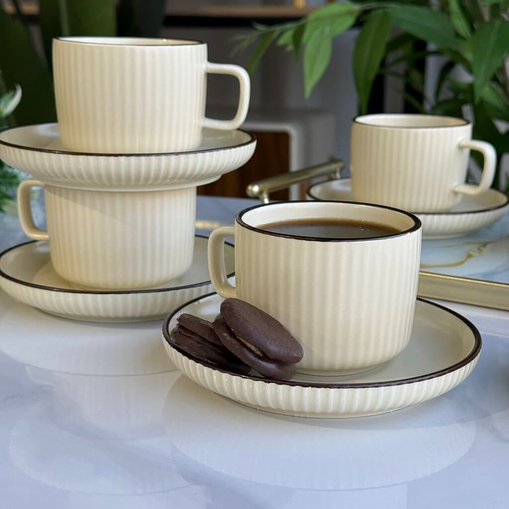 Modern Ceramic Coffee Cups & Saucer – Set of 6 7