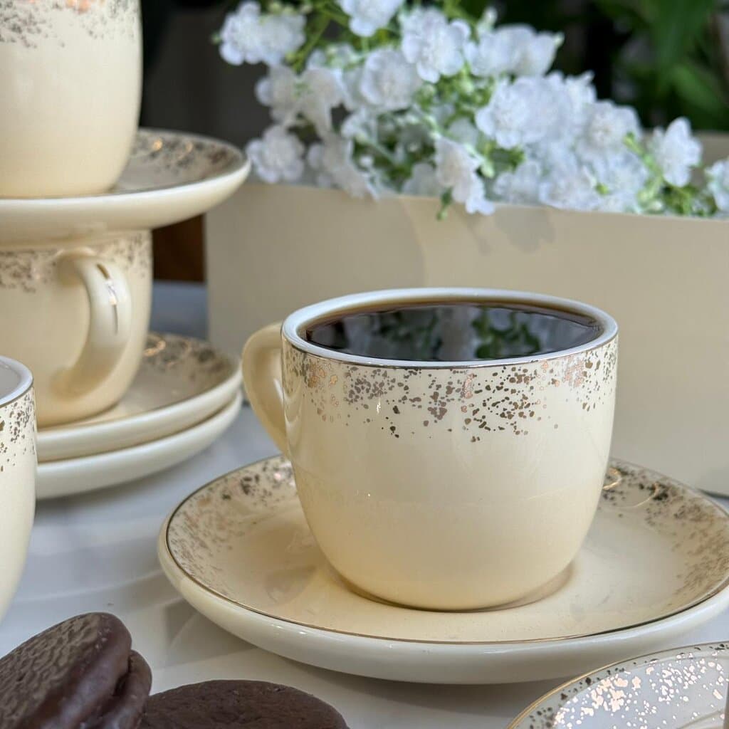 Elegant Stoneware Coffee Cup & Saucer Set 4