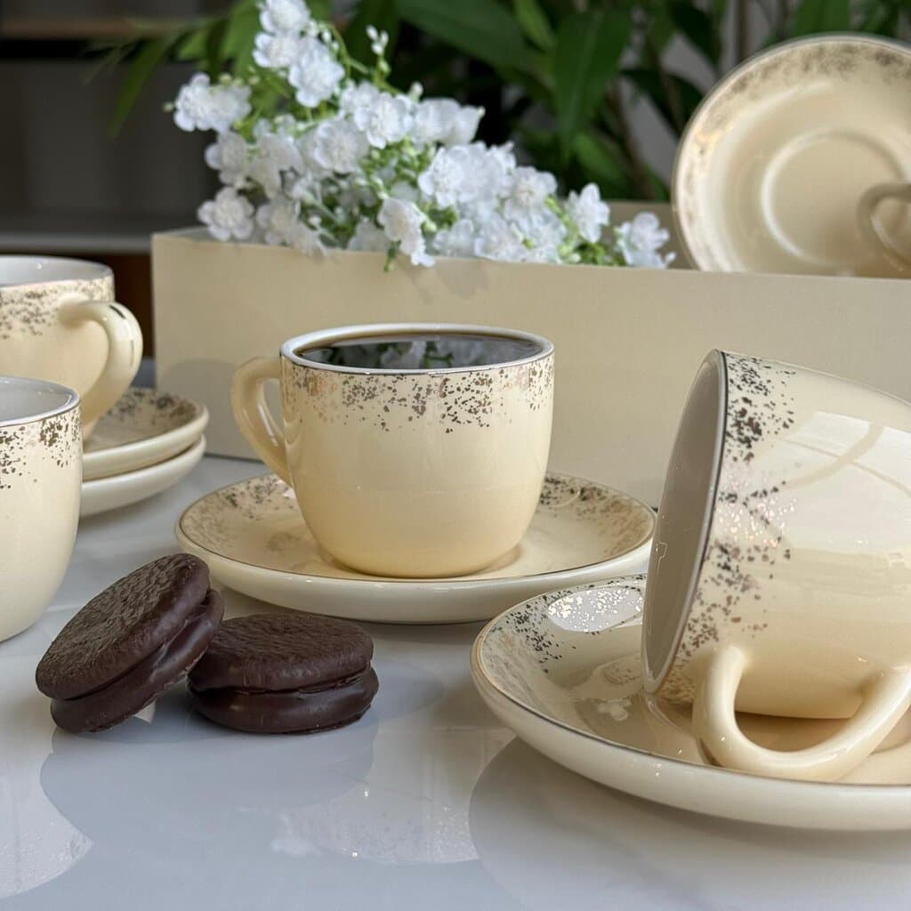 Elegant Stoneware Coffee Cup & Saucer Set 7