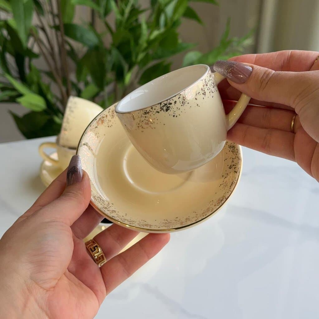 Elegant Stoneware Coffee Cup & Saucer Set 8