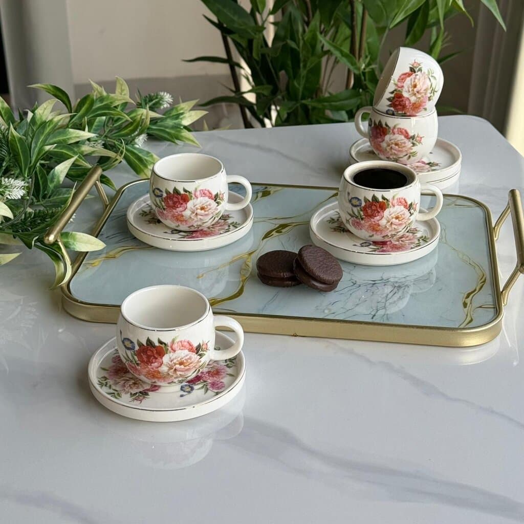 Floral Design Coffee Cup & Saucer Set 3