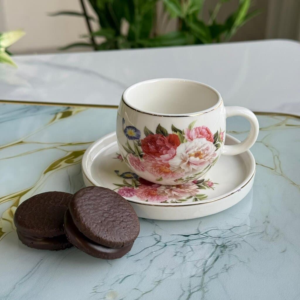 Floral Design Coffee Cup & Saucer Set 4