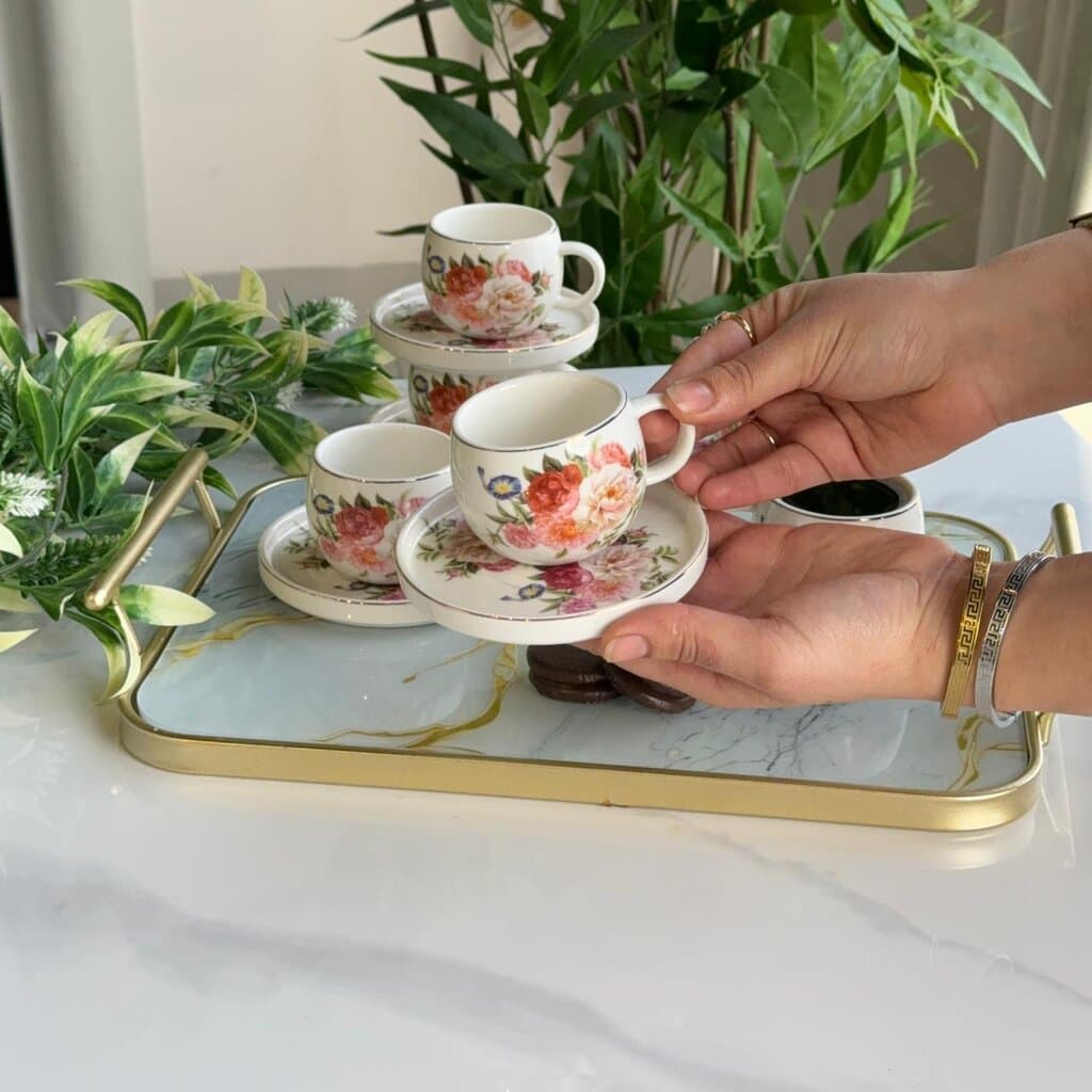 Floral Design Coffee Cup & Saucer Set 6