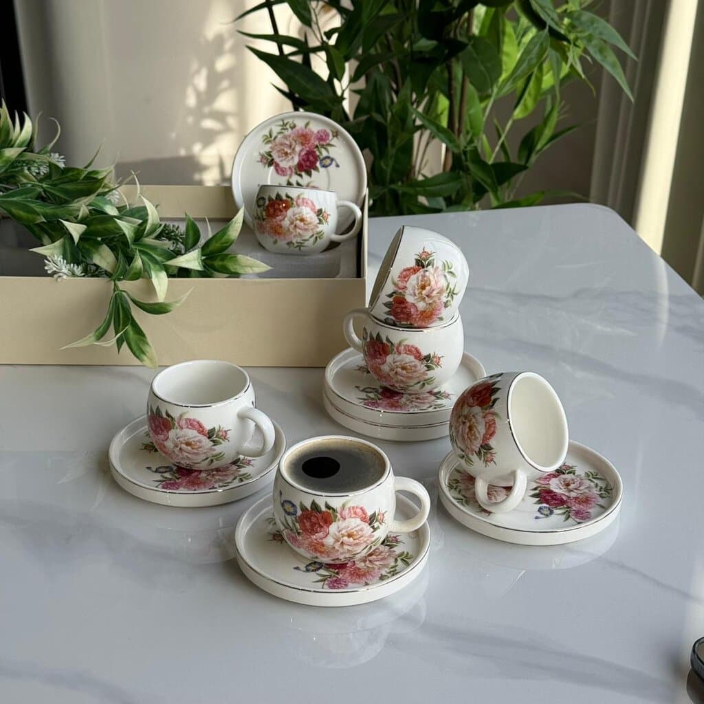 Floral Design Coffee Cup & Saucer Set 10