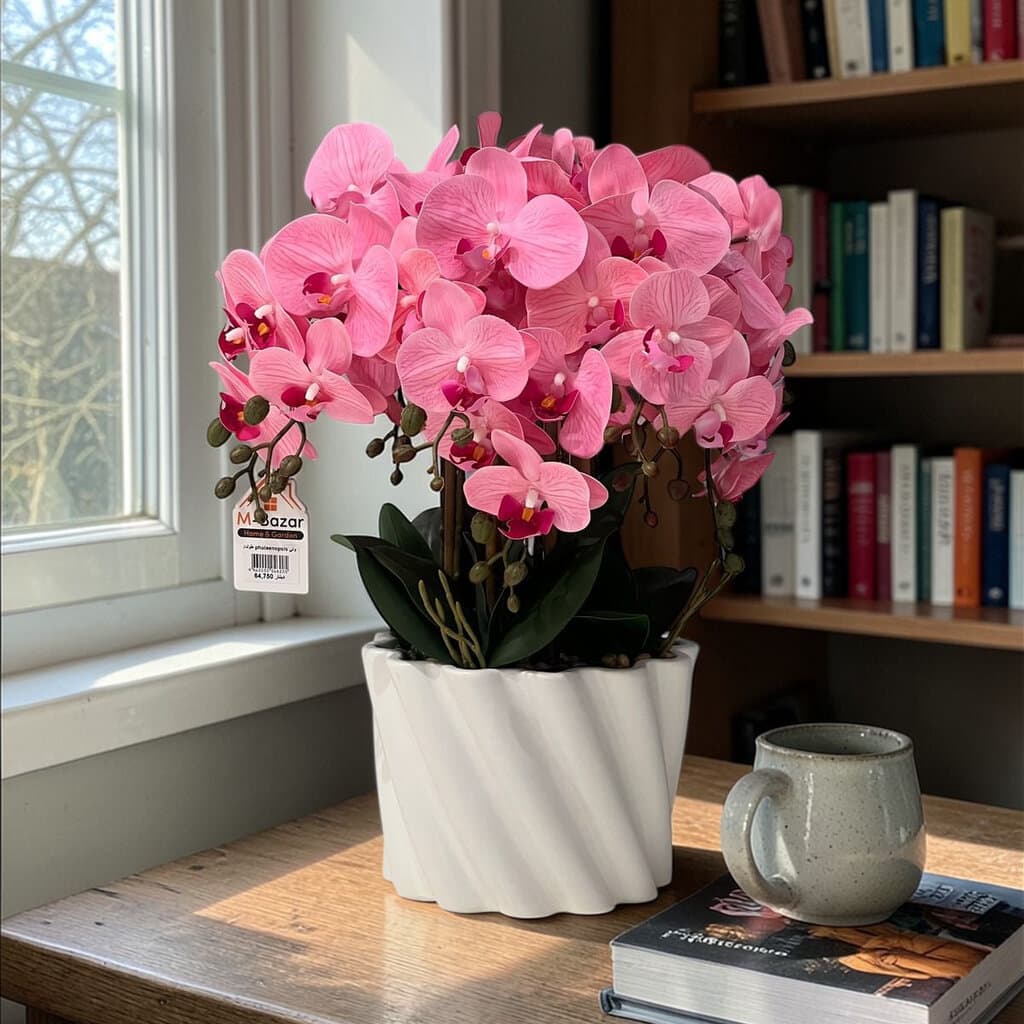 Elegant Orchid Artificial Flower with Decorative Vase - Pink & White 5