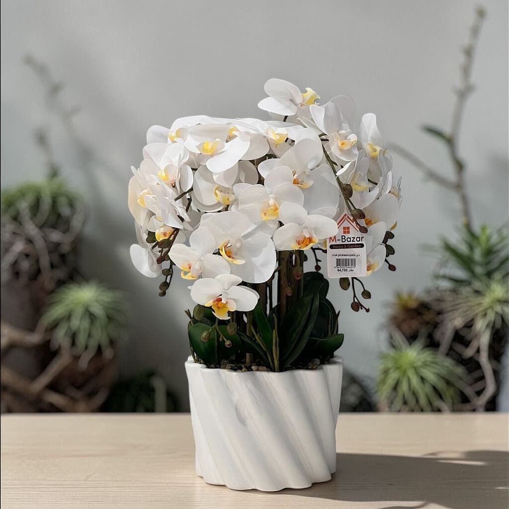 Elegant Orchid Artificial Flower with Decorative Vase - Pink & White 6