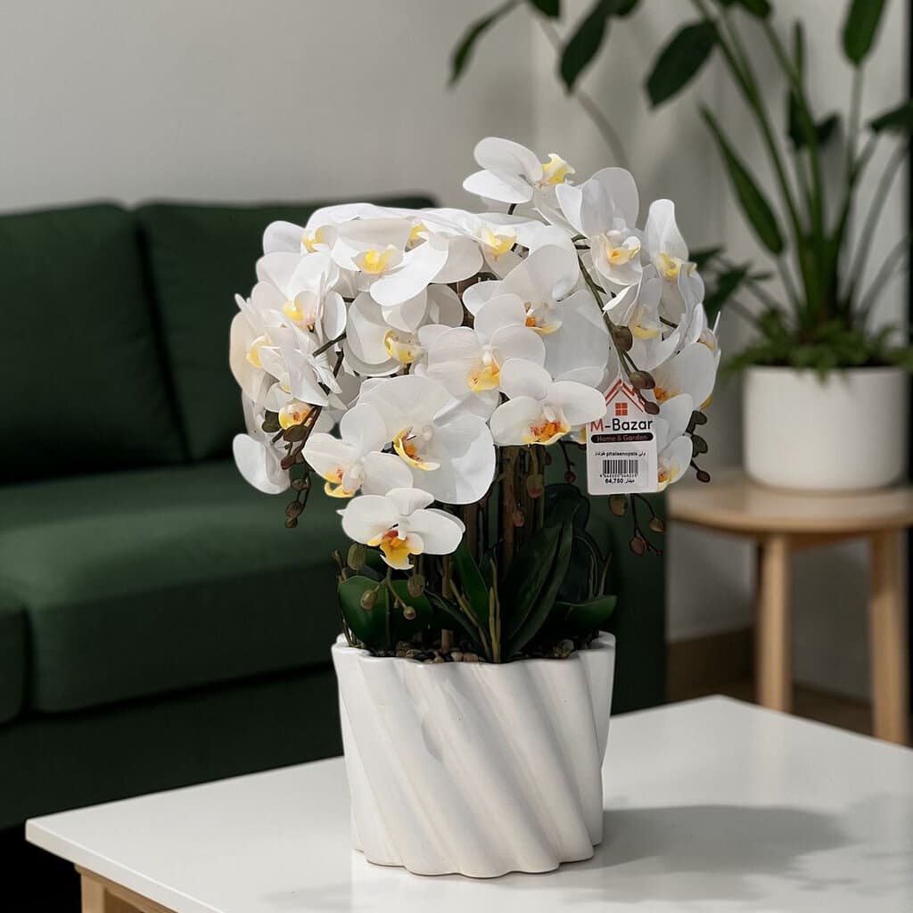 Elegant Orchid Artificial Flower with Decorative Vase - Pink & White 2