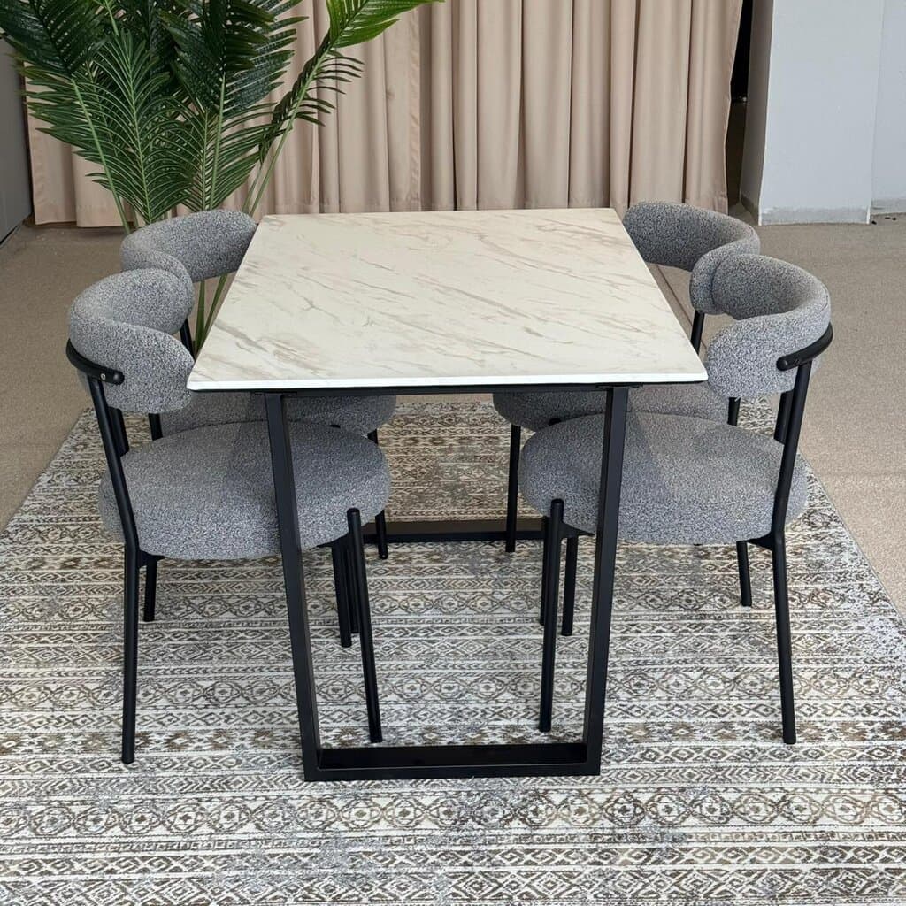 Egan Marble Table with Tina Modern Chair – Luxury Dining Set 1