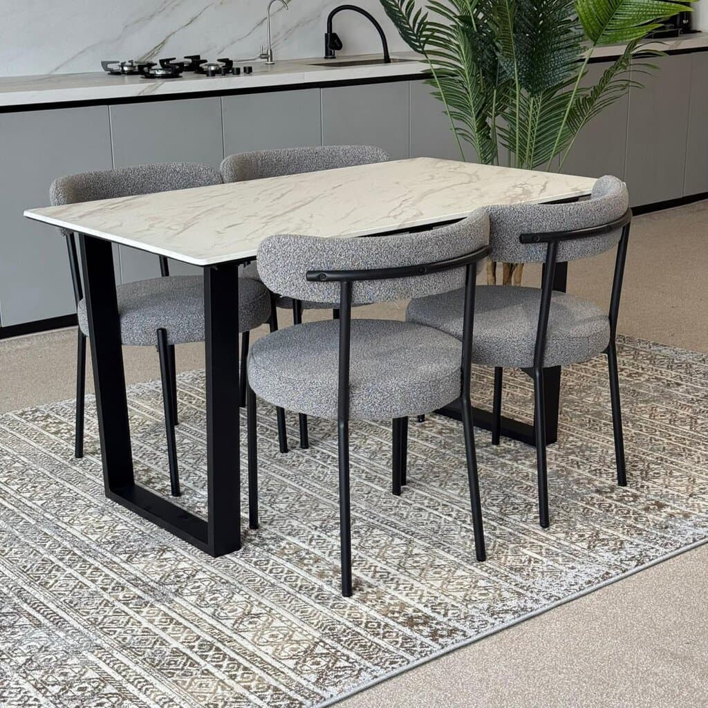 Egan Marble Table with Tina Modern Chair – Luxury Dining Set 4