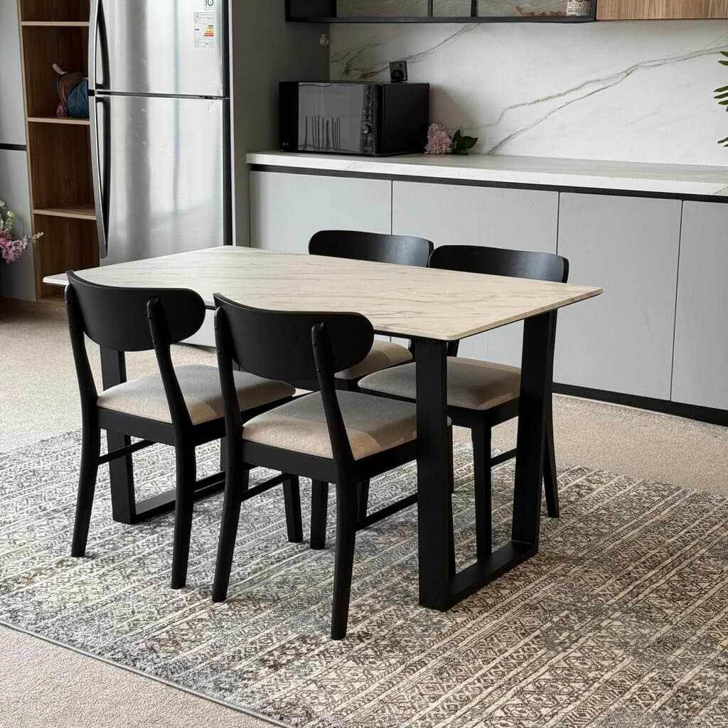 IYAN- Modern Wooden Chairs with Egan Marble Luxury Dining Set 1