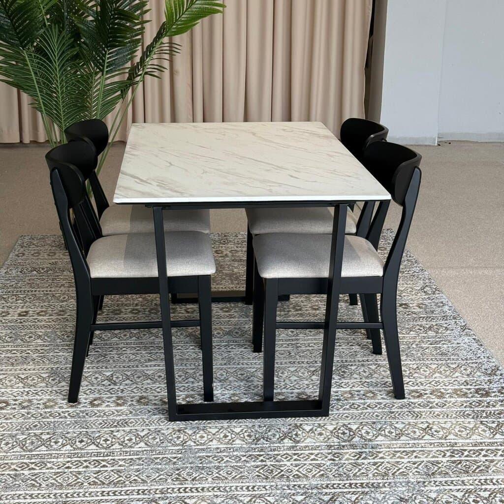 IYAN- Modern Wooden Chairs with Egan Marble Luxury Dining Set 3