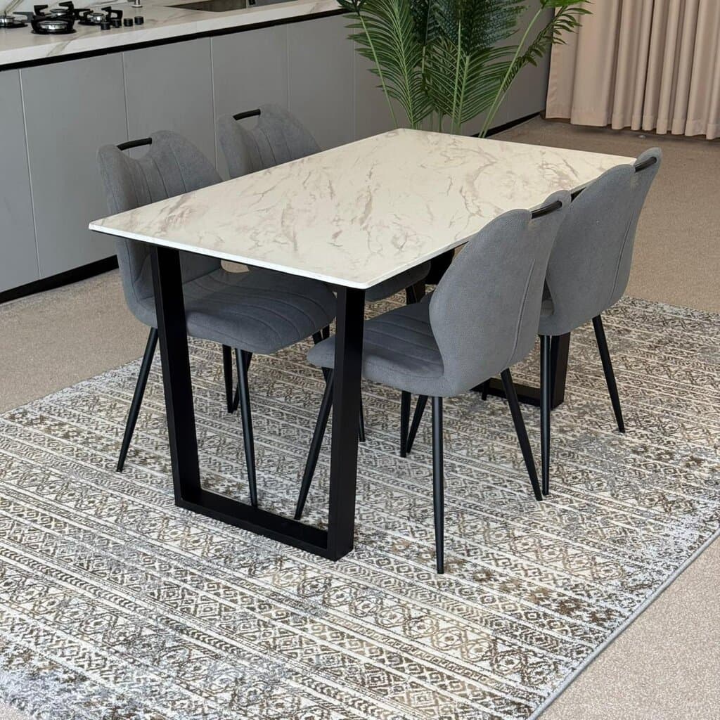 Roza Modern Chairs with Egan Marble Luxury Dining Set 1