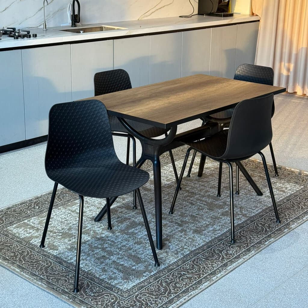 Milo Table & Black Modern Chairs Dining Set 2
