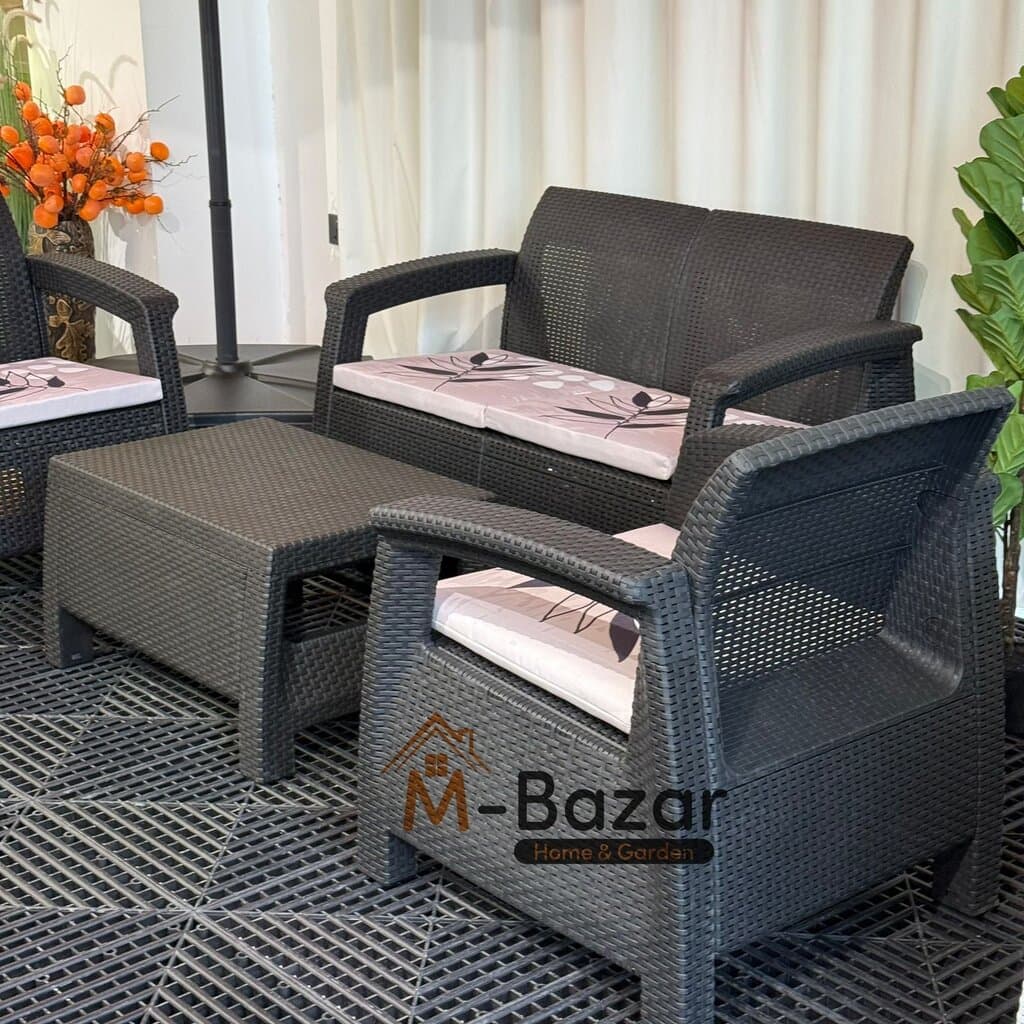 Modern Garden Seating Set - Black & Decorative Cushion 4