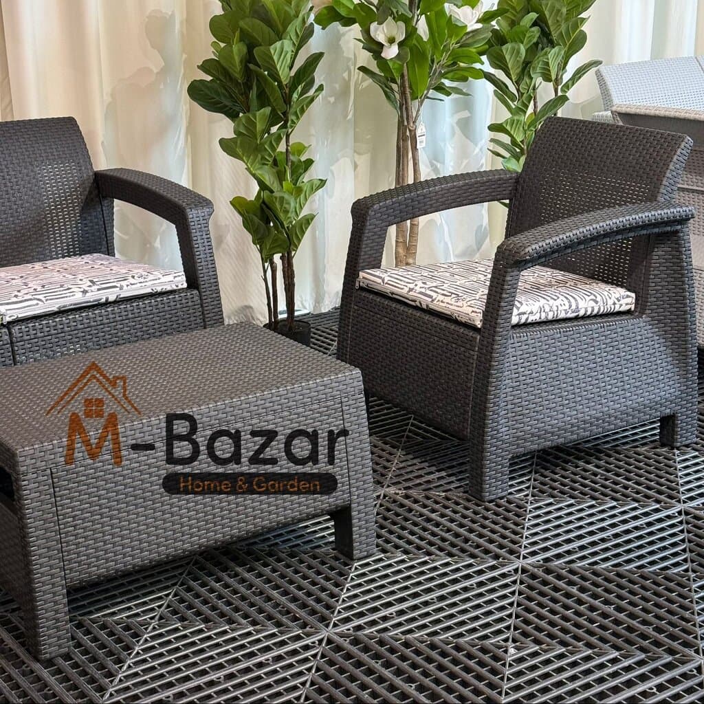 Modern Garden Seating Set - Black & Decorative Cushion 2