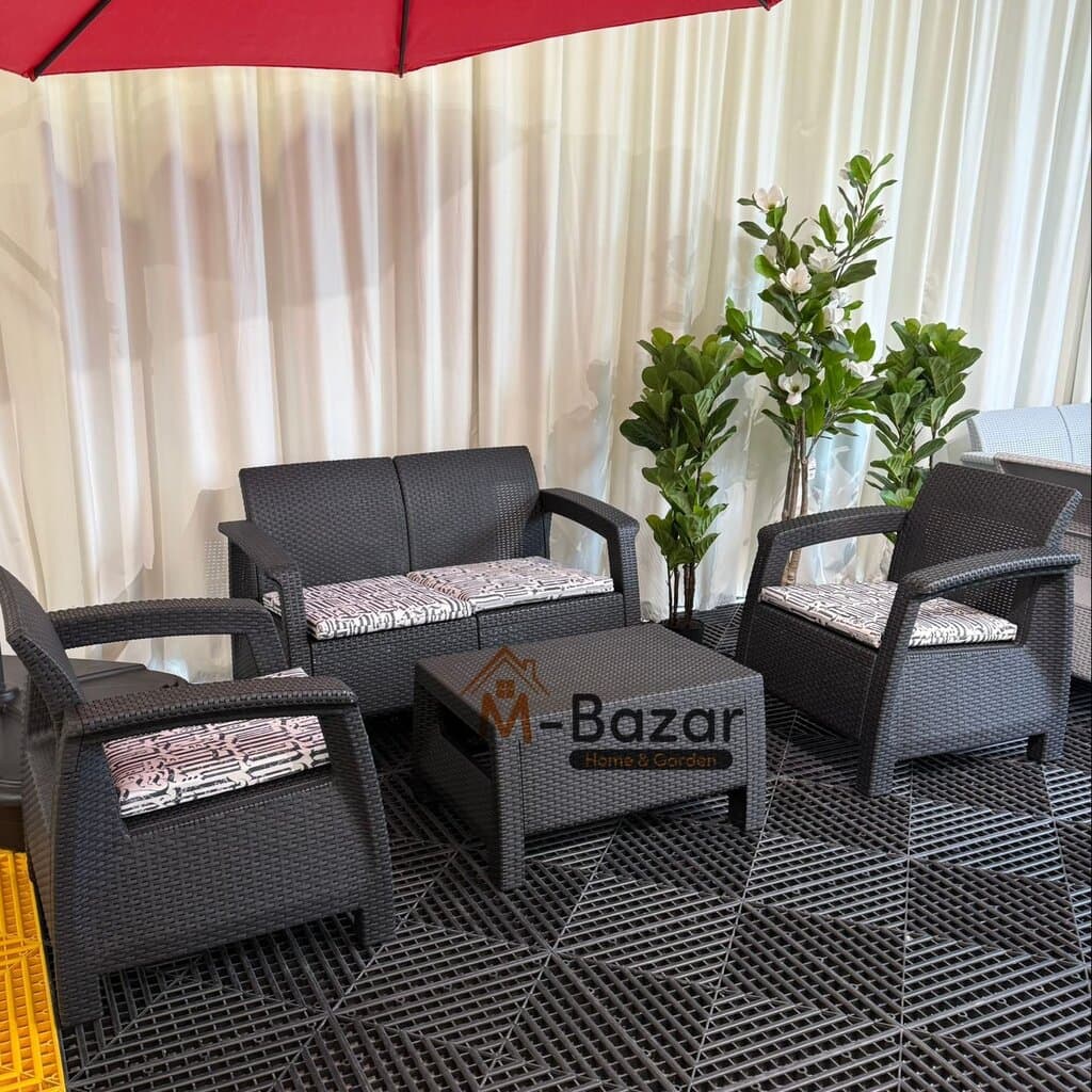 Modern Garden Seating Set - Black & Decorative Cushion 3