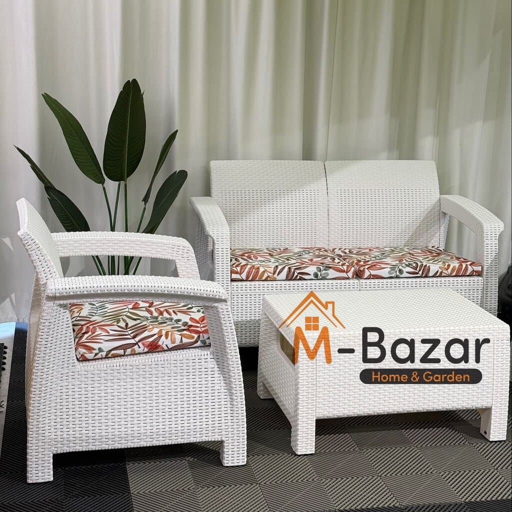 Modern Garden Seating Set - Off-White & Decorative Cushion 2