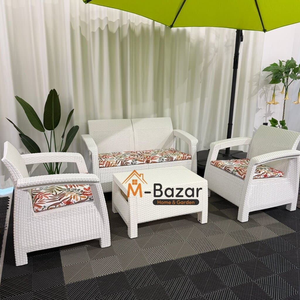 Modern Garden Seating Set - Off-White & Decorative Cushion 4