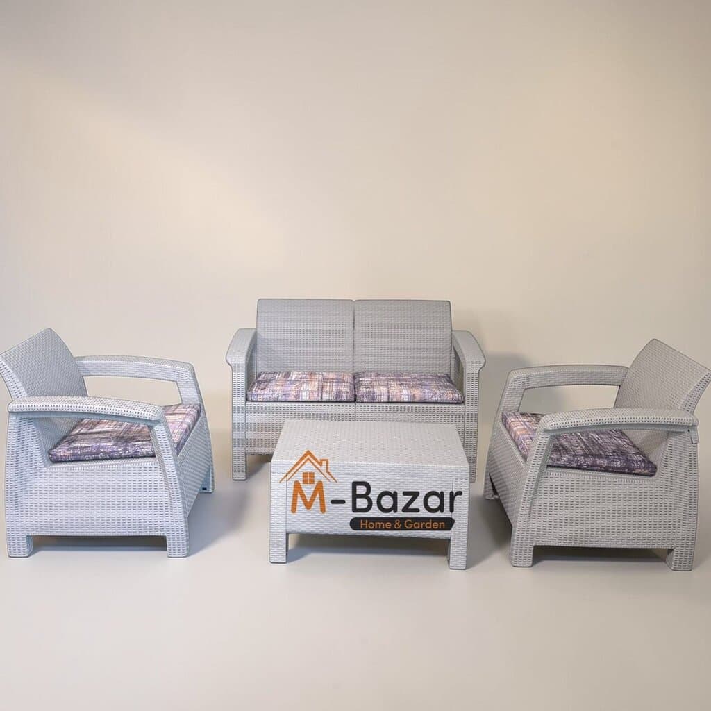 Modern Garden Seating Set - Grey & Decorative Cushion 1