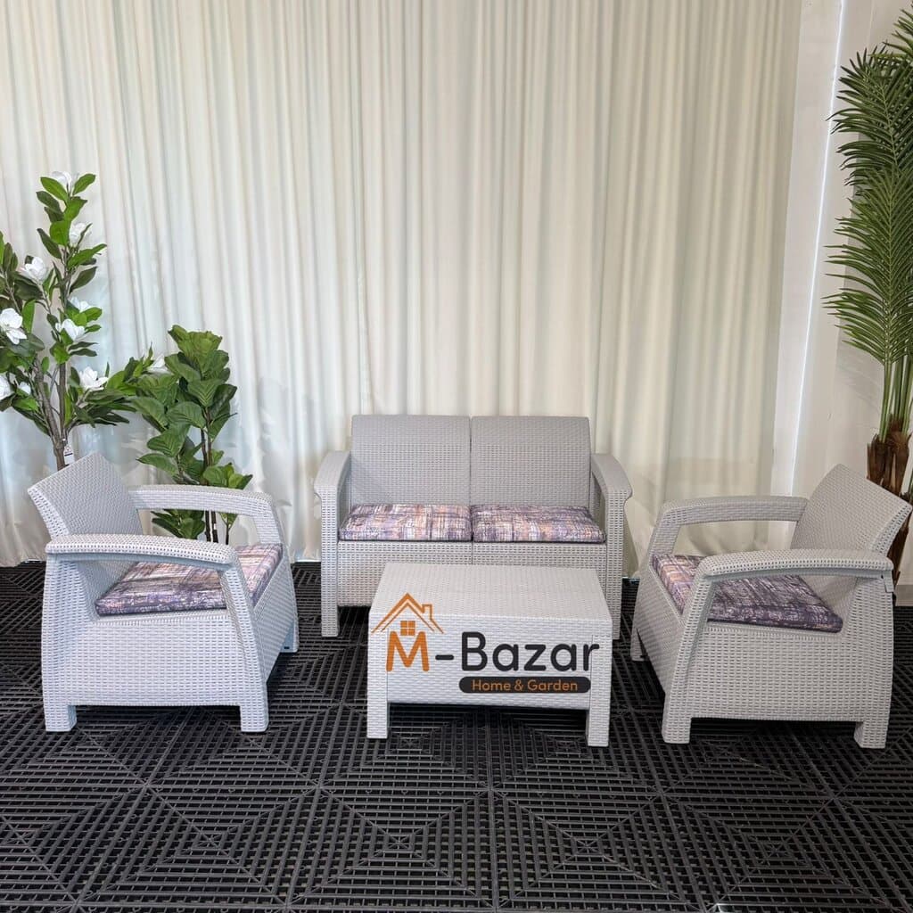 Modern Garden Seating Set - Grey & Decorative Cushion 2