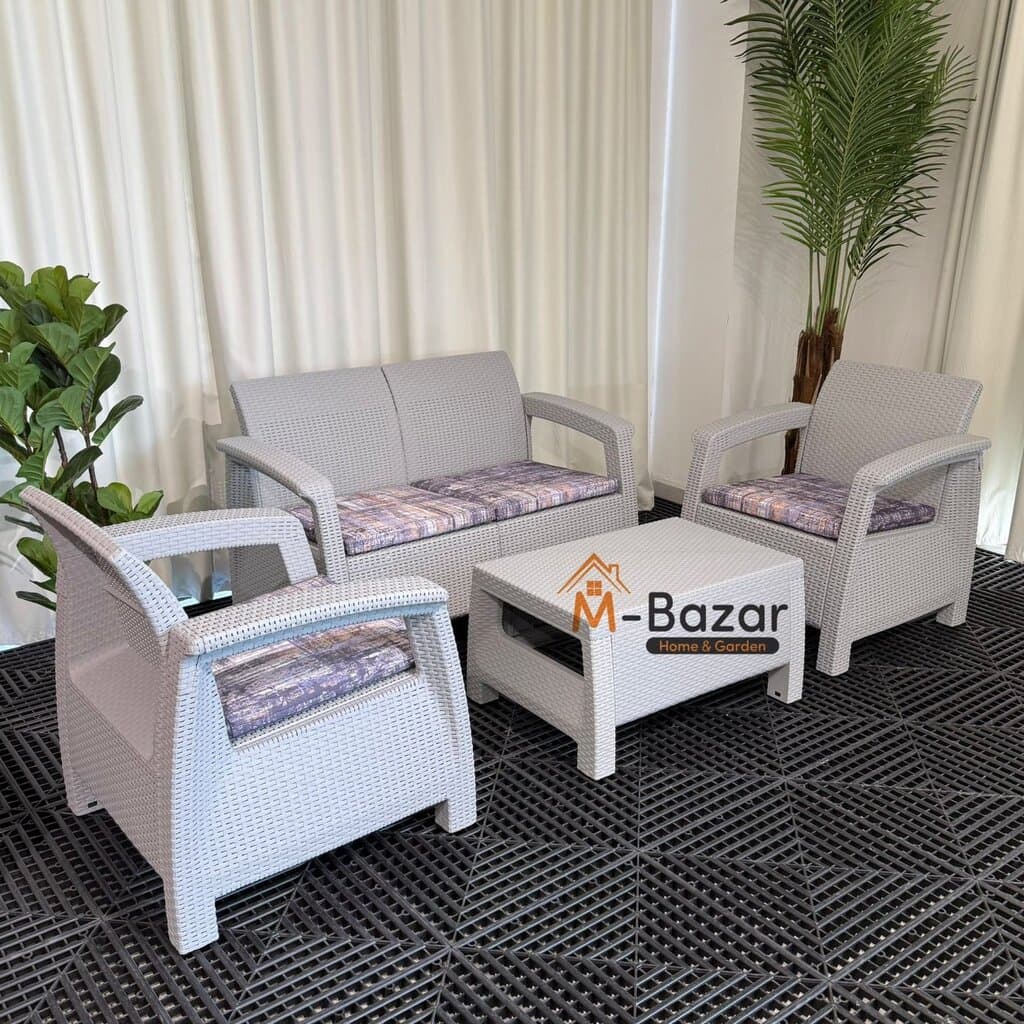Modern Garden Seating Set - Grey & Decorative Cushion 4