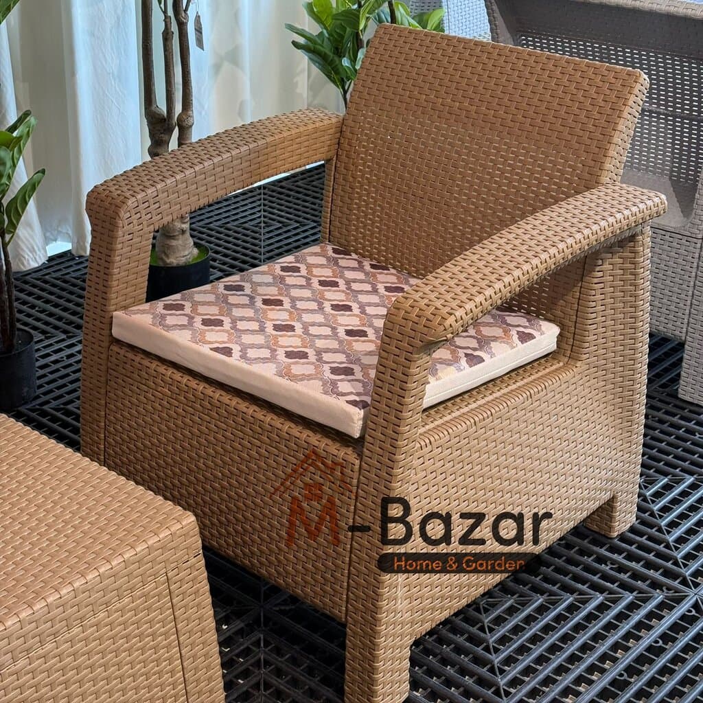 Modern Garden Seating Set - Light Brown with Decorative Cushion 5