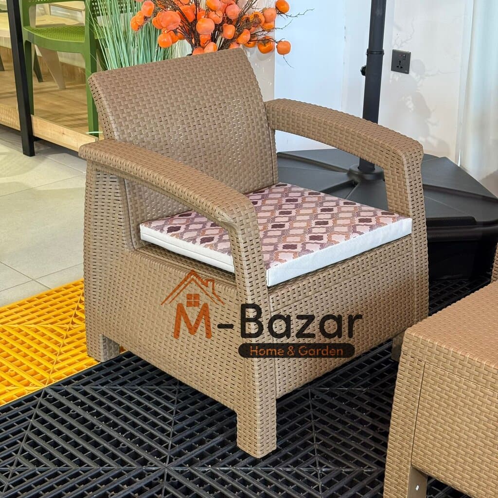 Modern Garden Seating Set - Light Brown with Decorative Cushion 6