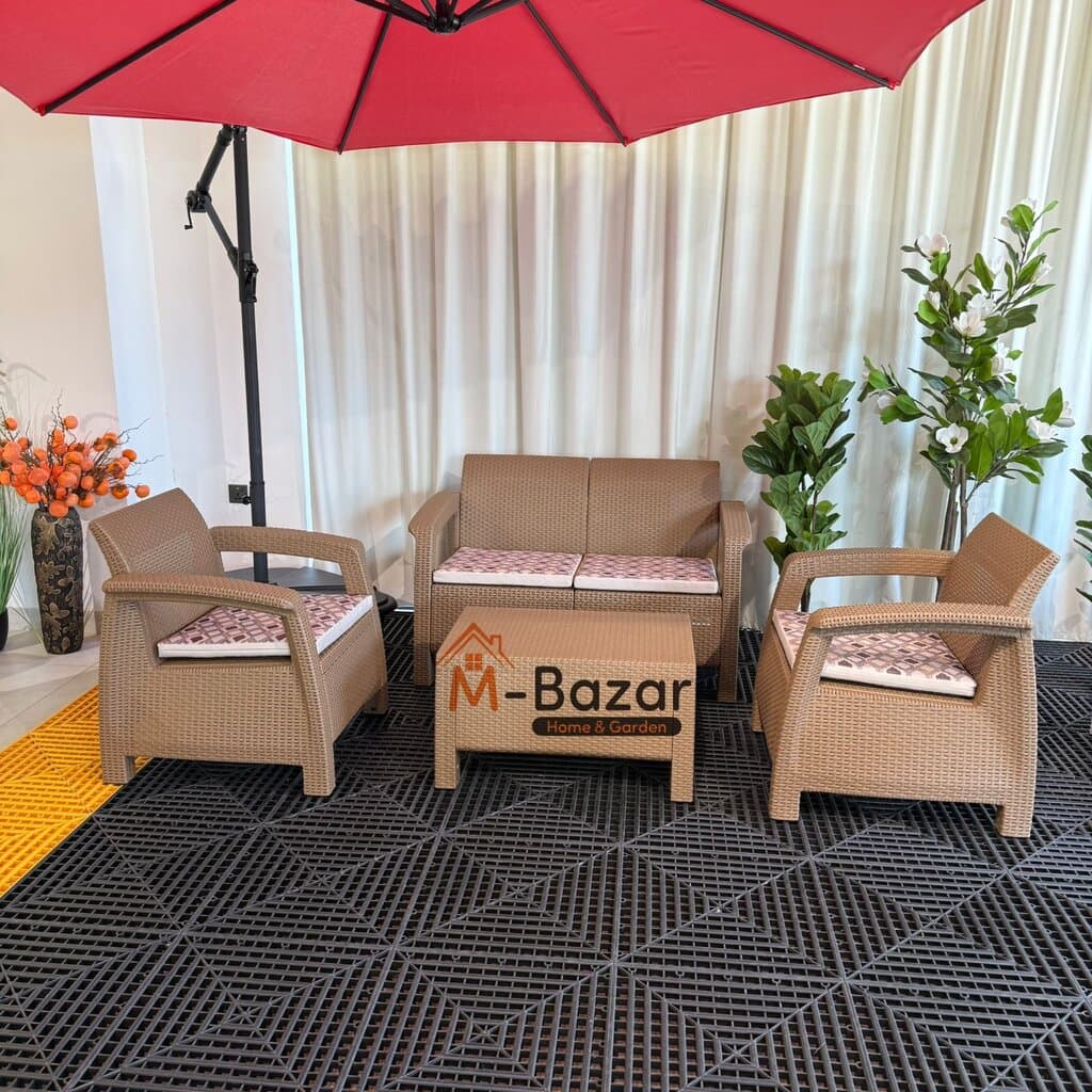 Modern Garden Seating Set - Light Brown with Decorative Cushion 3