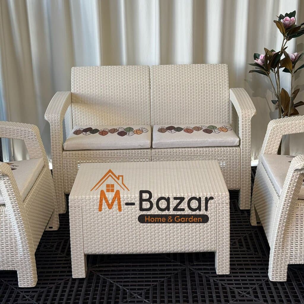 Modern Garden Seating Set - Beige & Decorative Cushion 5