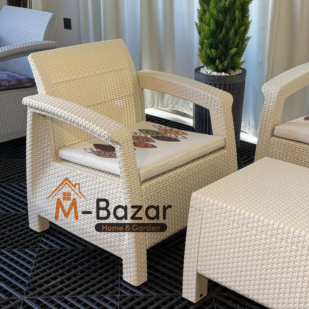 Modern Garden Seating Set - Beige & Decorative Cushion 4