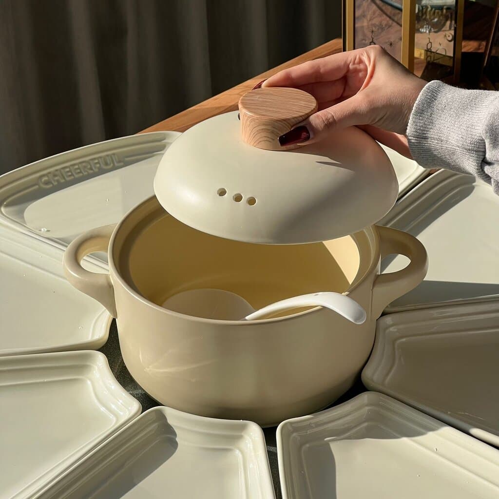 Ceramic Combination Tableware Platter Dish Set With Pot 4