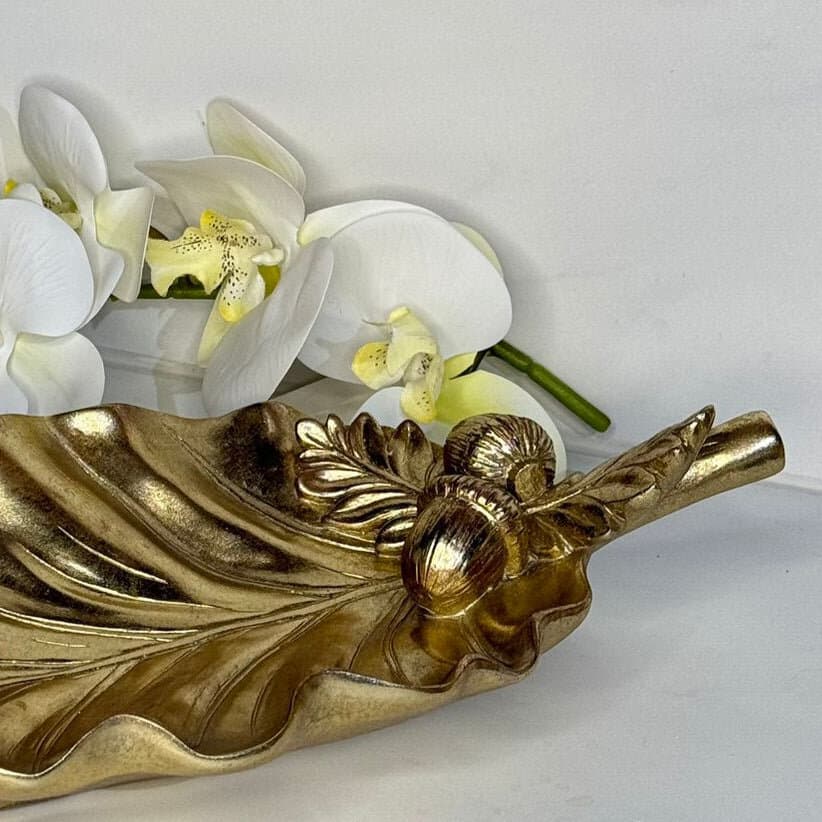 Rustic Leaf Ceramic Tray With Acorn & Pinecone Detail 4