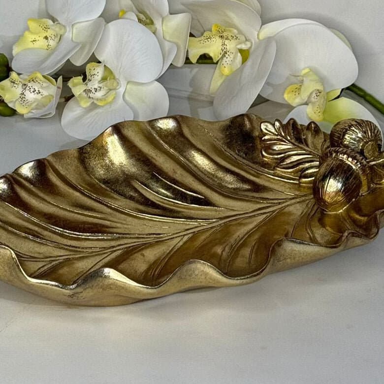 Rustic Leaf Ceramic Tray With Acorn & Pinecone Detail 5