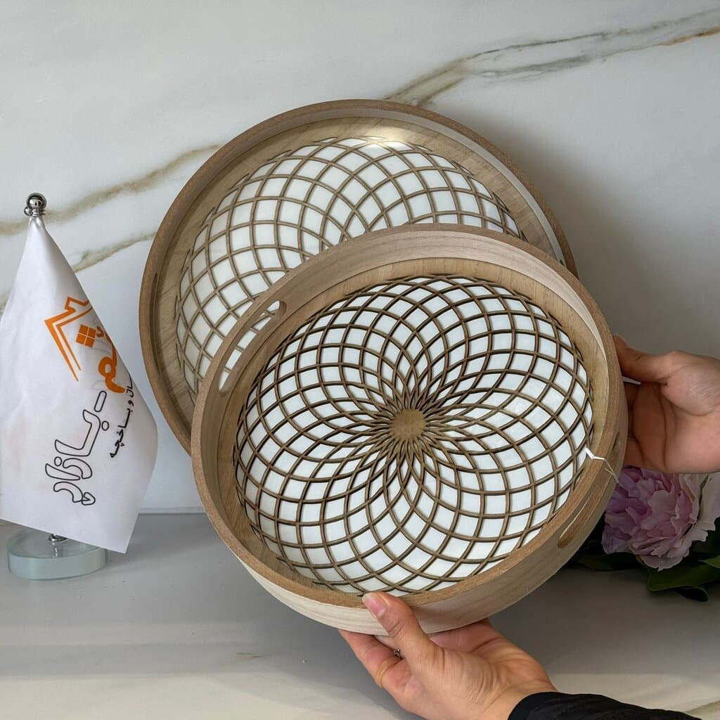 Round Wooden Serving Tray Set 2