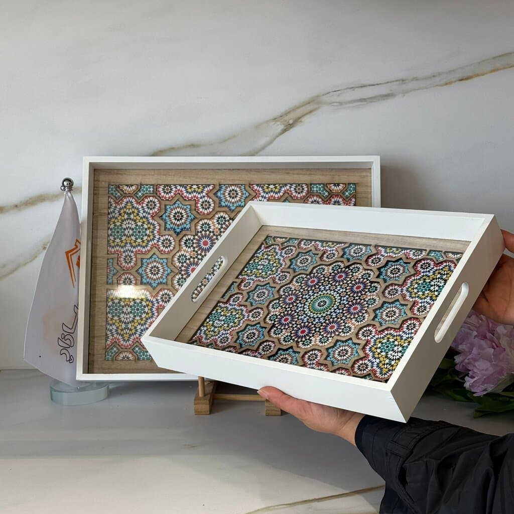 Decorative Wooden Serving Tray Set 2