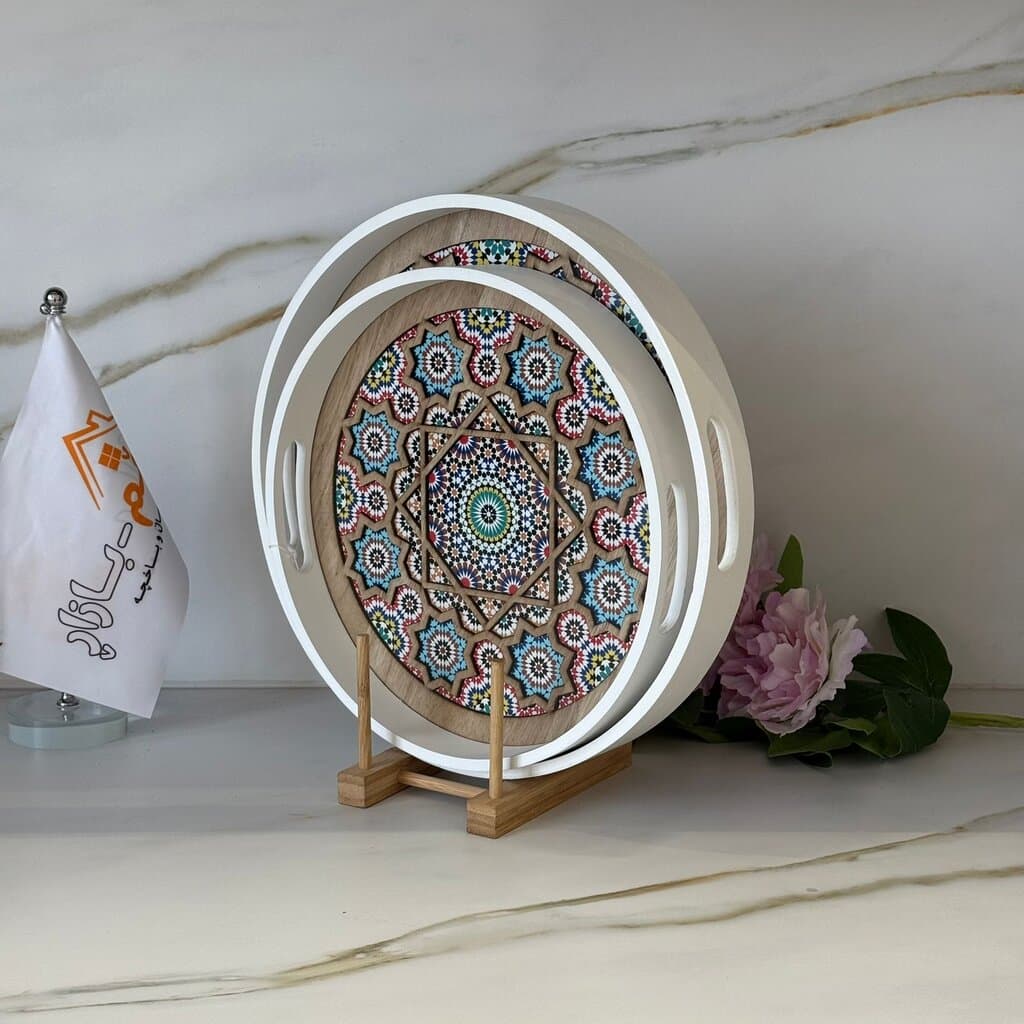 Round Decorative Wooden Serving Tray Set 5