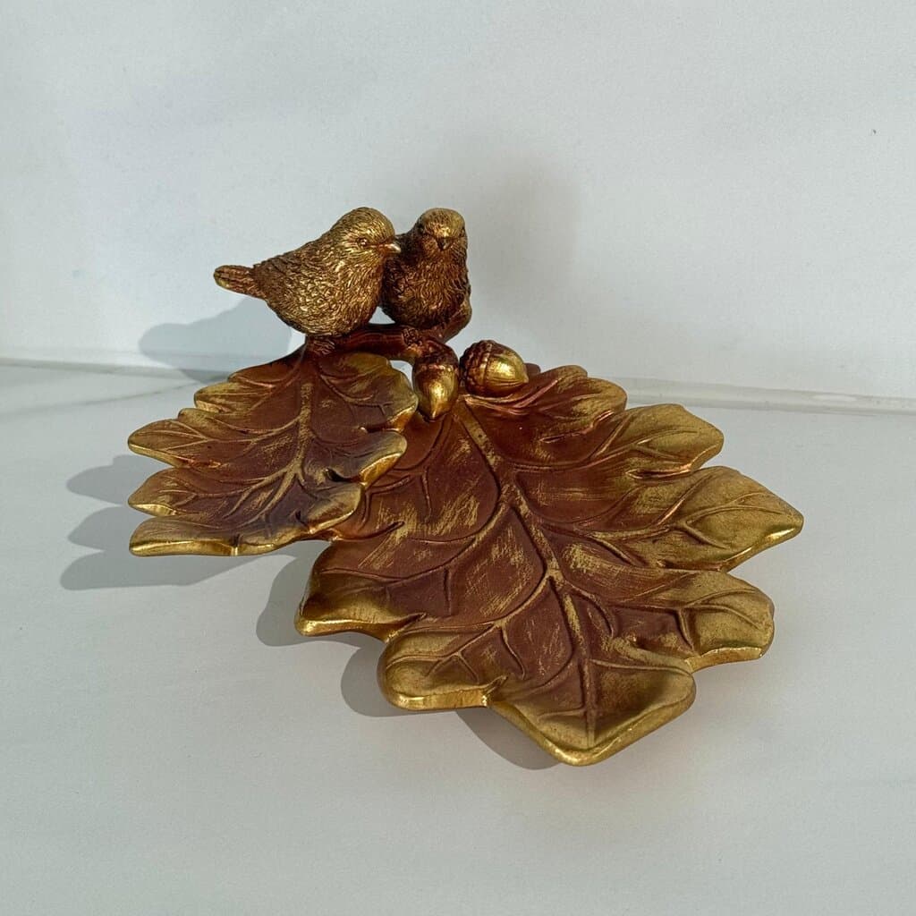 Golden Leaf Tray With Birds Accent 5