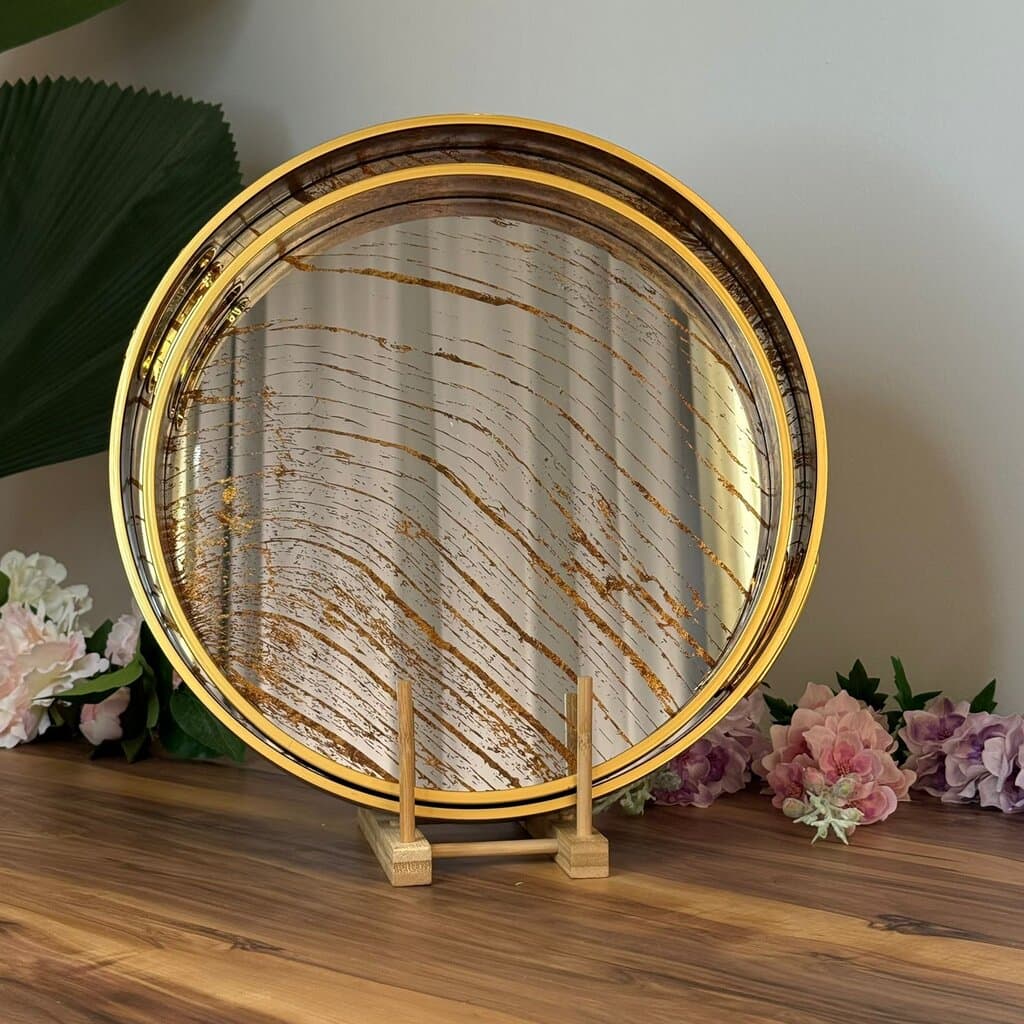 Golden Wave Round Mirror Serving & Decorative Tray 3
