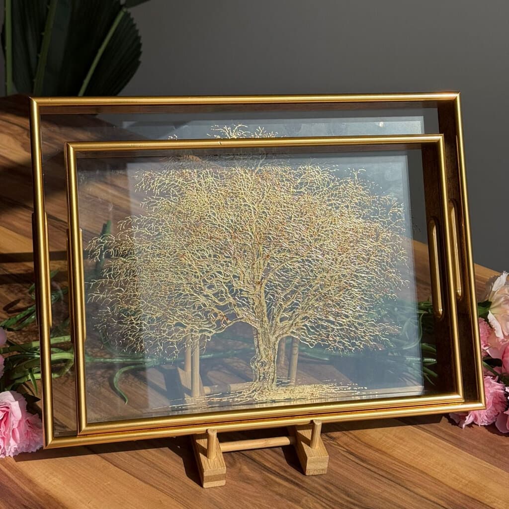 Luxury Serving Tray with Gold Tree Artwork 5