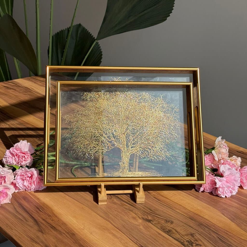 Luxury Serving Tray with Gold Tree Artwork 1