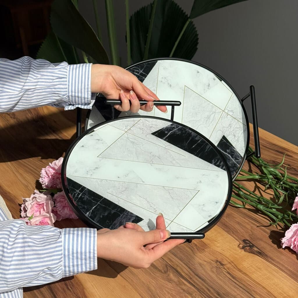 Round Marble Luxe Serving Tray - Set Of 2 2