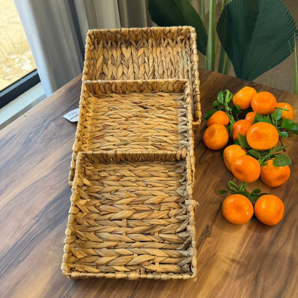 Natural Woven Square Tray & Basket Set 4