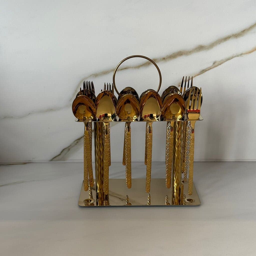 Luxury Gold Stainless Steel Cutlery Stand with Handle 4