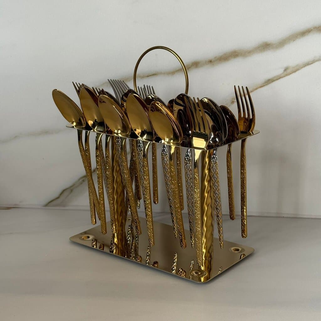 Luxury Gold Stainless Steel Cutlery Stand with Handle 2