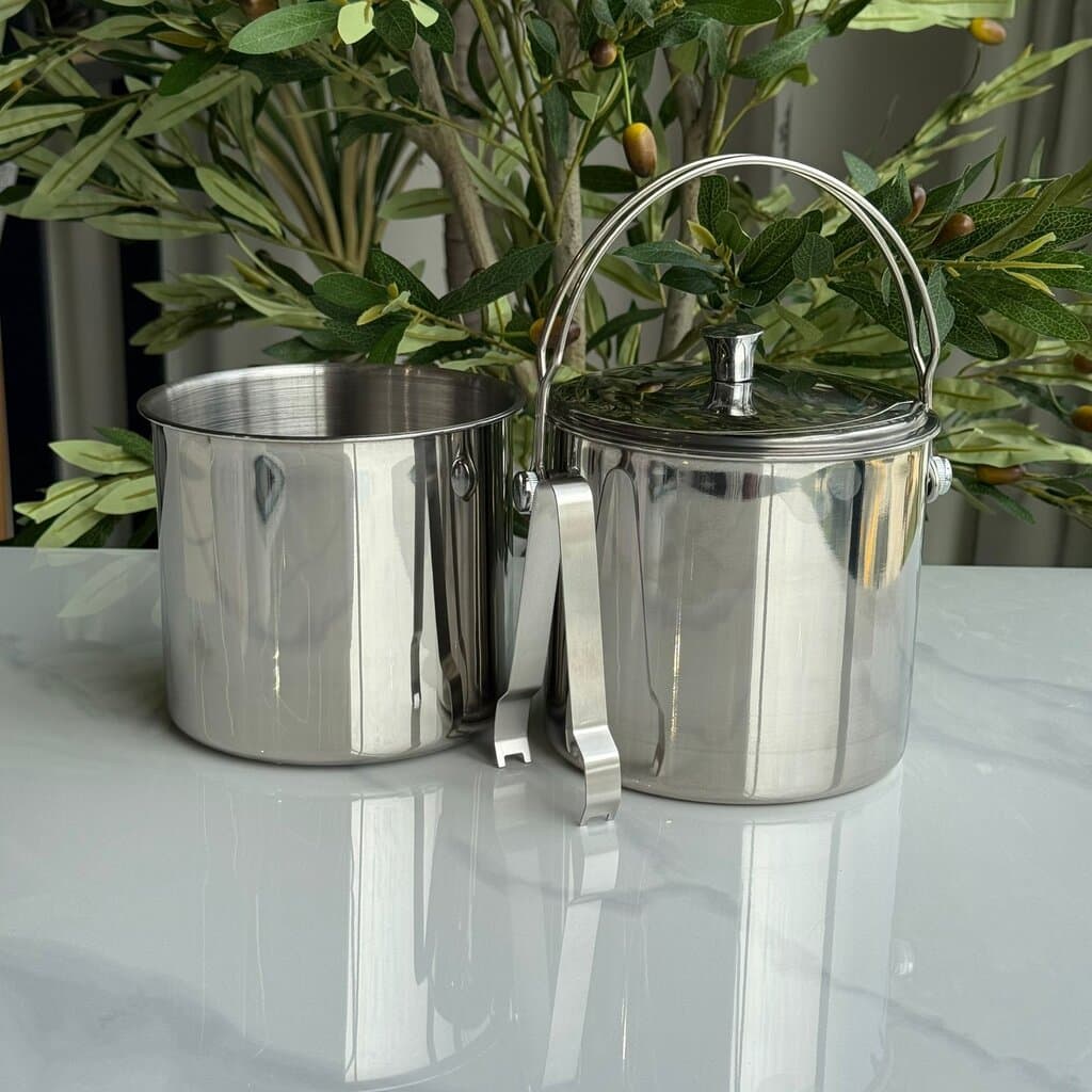 Stainless Steel Ice Bucket with Strainer & Lid 6
