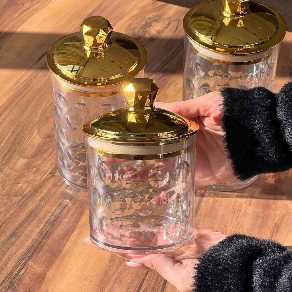 Set Of 3 Storage Jars With Golden Lid 4