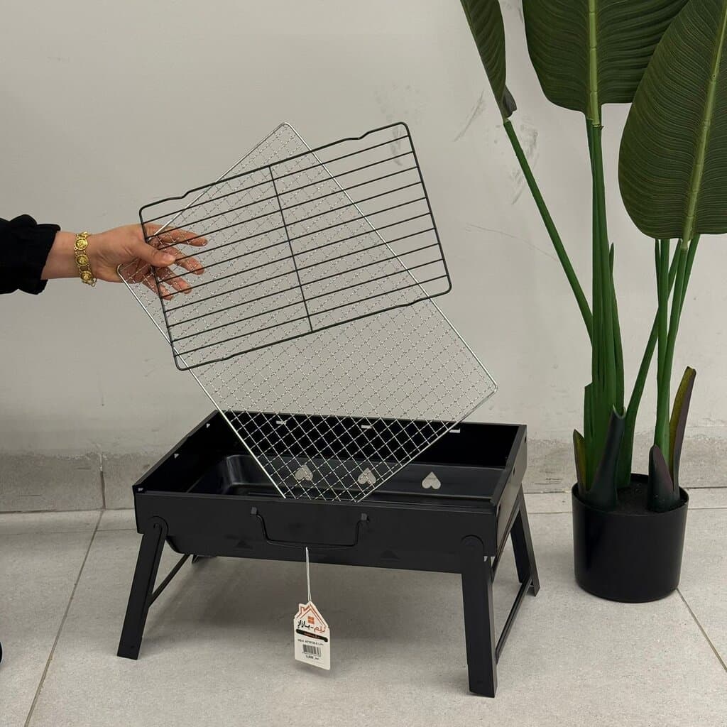 Compact Foldable Barbecue Grill – Silver & Black 10