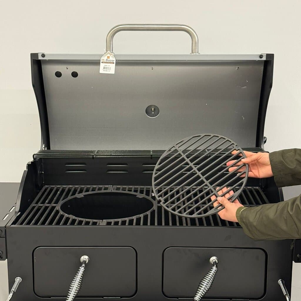Barbecue Grill with Lid & Removable Round Grill Insert 9